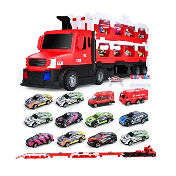 Haute qualité enfant en bas âge jouets Transport voiture transporteur camion avec course et moulé sous pression jouet voiture pour tout-petits enfants garçon anniversaire