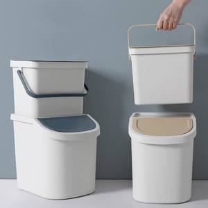 Cubo de basura de plástico con tapa, dos cubos de basura apilables con mango, contenedores de clasificación de baño en la cocina