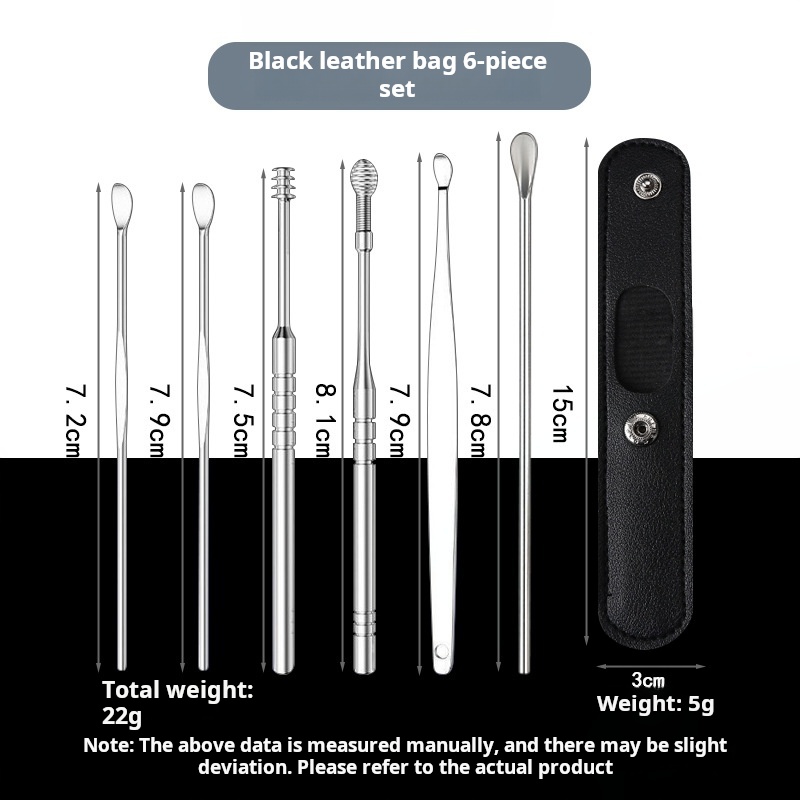 Black leather bag 6-piece set - silver handle