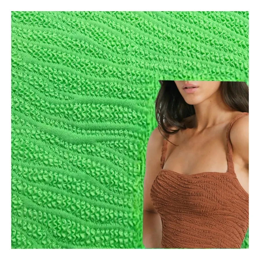 2023 new textured thick crinkle nylon spandex seersucker fabric for garment swimwear dress bikini swim fabric jacquard