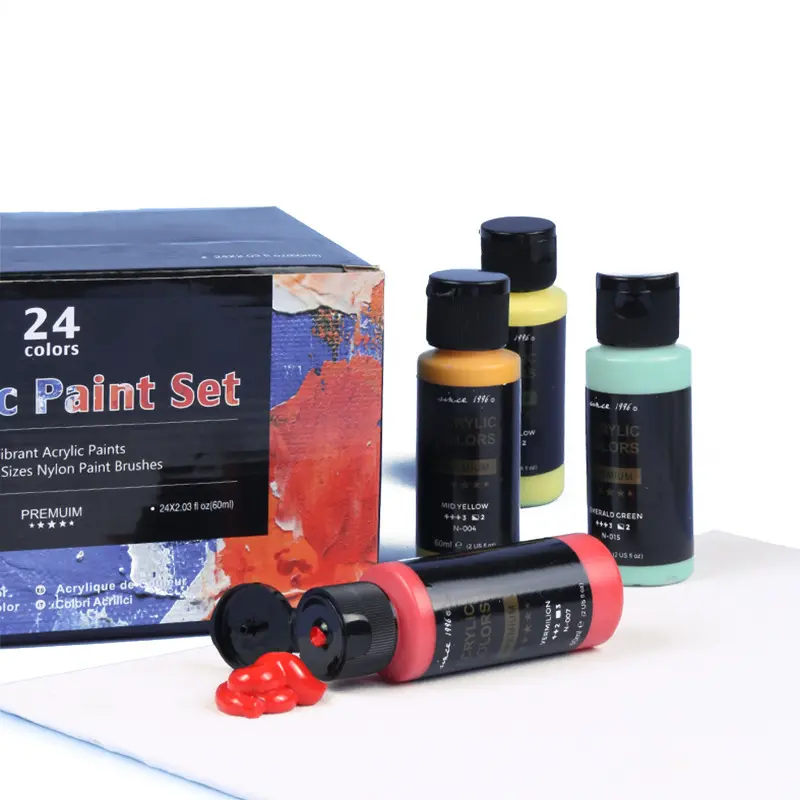 Pintura acrílica de 24 colores, conjunto de pinturas artísticas embotelladas Diy, 60ml, venta al por mayor