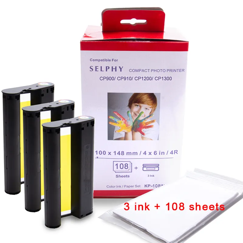 Grosir Baru Tinta Warna Kompatibel 108 Lembar Kertas Foto untuk Canon Selphy CP1300 KP-108IN untuk Canon Selphy Cp1300