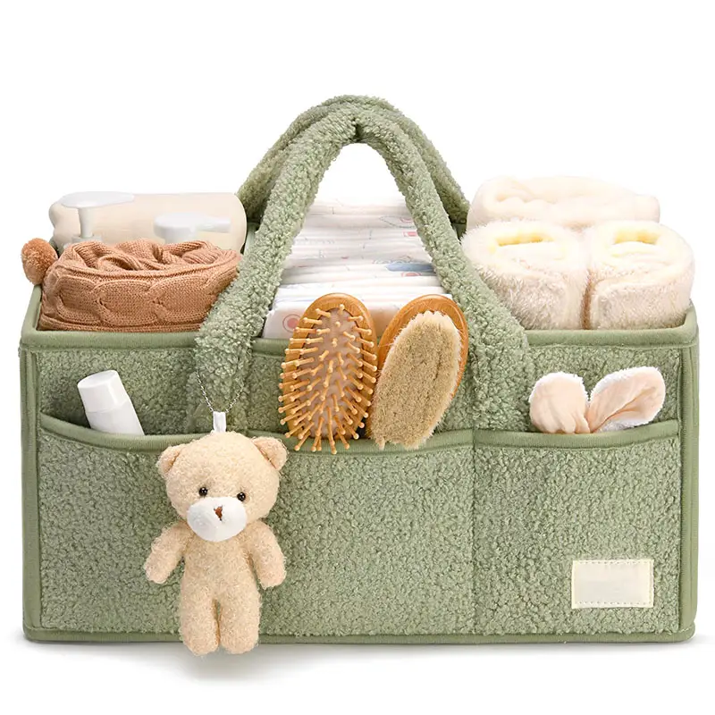 Cubo de almacenamiento ligero para pañales de bebé y almacenamiento portátil de pañales para pañales y toallitas para bebés-Verde lirio claro
