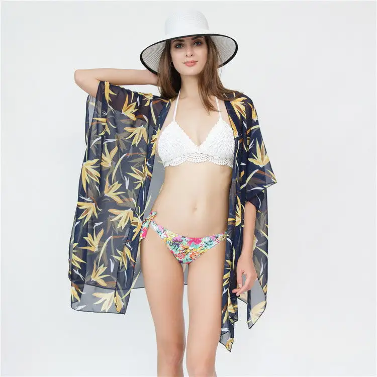 Vestido kimono de cobertura de praia feminino, casual kimono cardigã solto moda verão floral kimono japonês