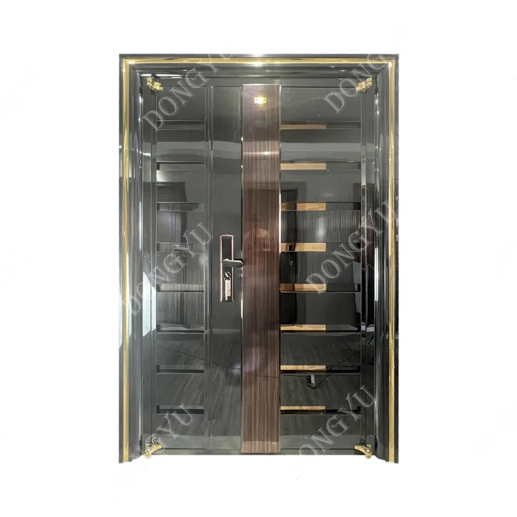 Suministro de fábrica, nuevo diseño y gran venta, puerta doble de seguridad principal exterior personalizada de alta calidad, puerta de acero inoxidable