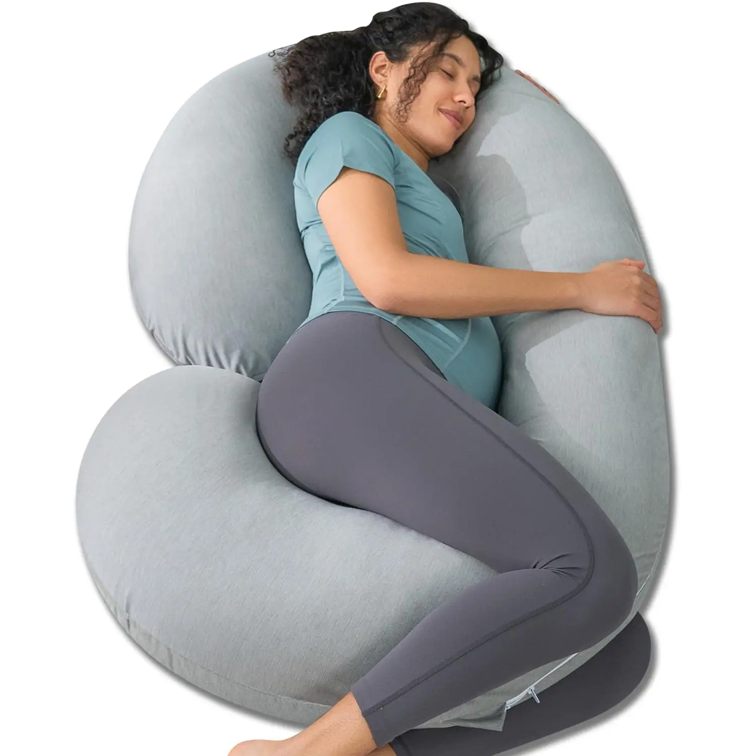 Enfriamiento gris en forma de C lavable extraíble suave Minky cubierta 7D poliéster relleno ajustable embarazo almohada para todo el cuerpo