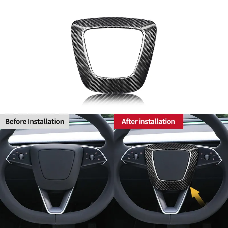 Sasha Aksesori serat karbon, penutup kantung udara roda kemudi serat karbon Interior serat karbon untuk Tesla Model 3 2023