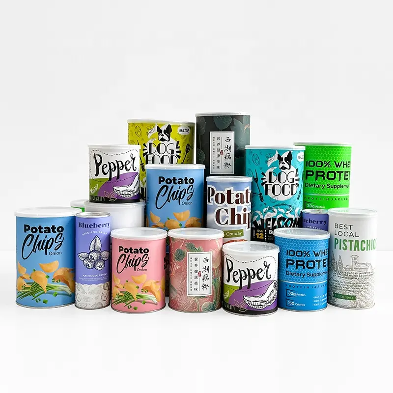 Embalaje de latas de papel de calidad alimentaria, tubo de papel personalizado para nueces, aperitivos, frutas secas, embalaje de alimentos, caja de embalaje de cilindro de maní