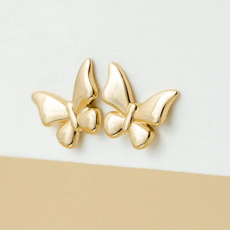 Trendy sterling silver butterfly stud gold plated cute earrings for girls butterfly stud earrings