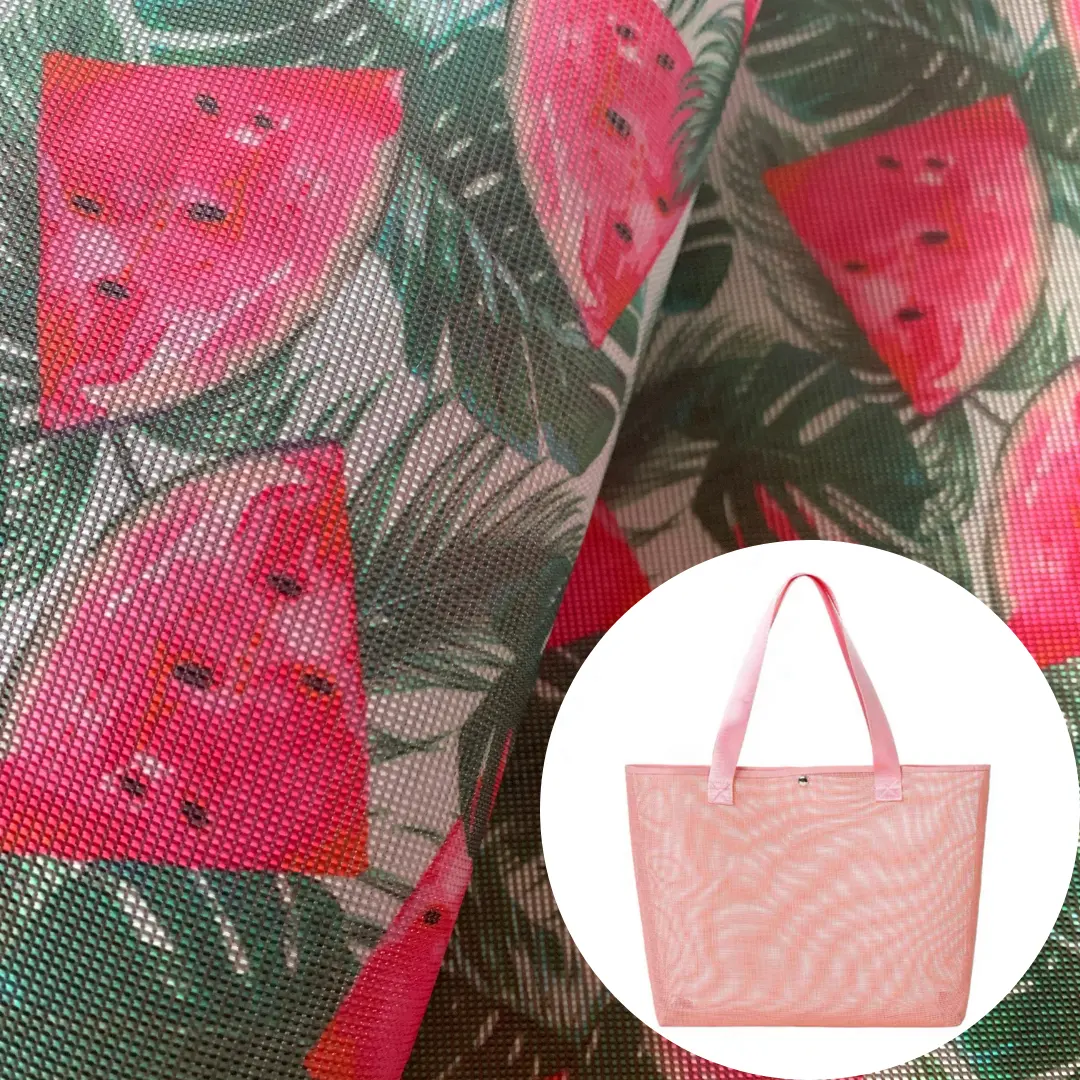 High quality custom tropical palm leaves floral printed mesh fabric for bags