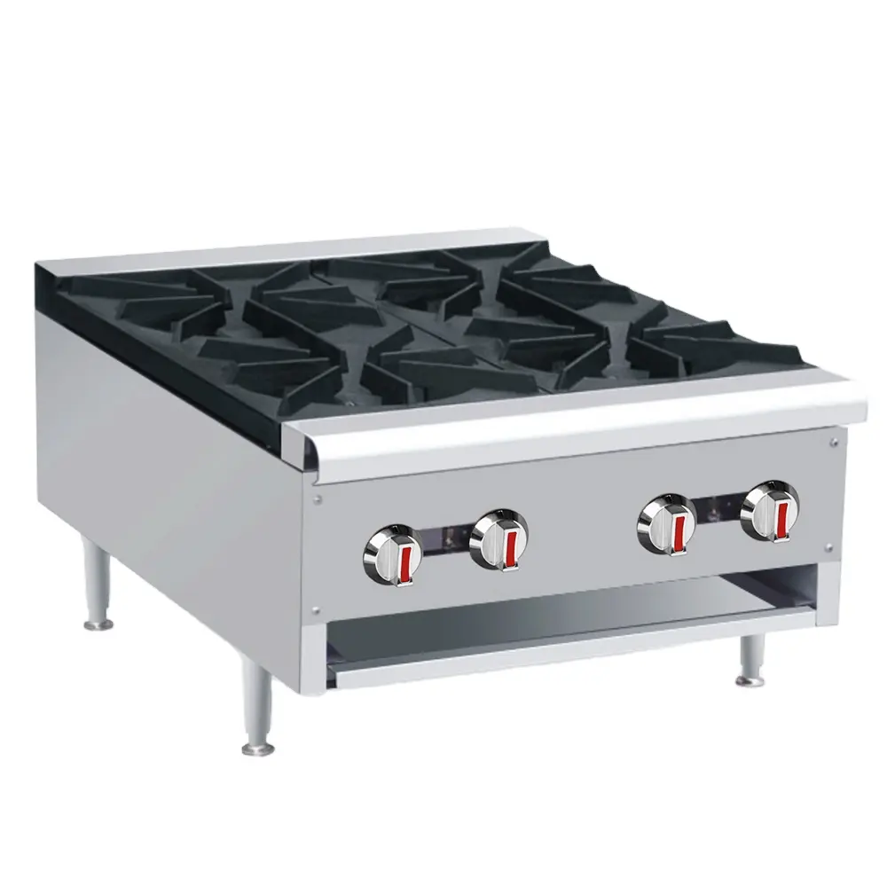 Commercial Stainless Steel 4-Burner Gas Cooking Stove Built-In for Natural Gas and LPG for Hotels and Outdoor Use