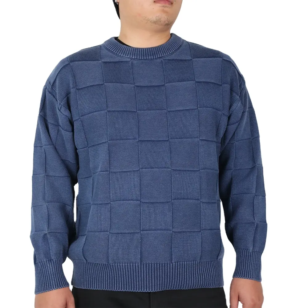 Oversized Fashion Knitwear In Special Knit Pattern Crewneck Jumper 100 Cotton Heavyweight Faded Sweater for Men