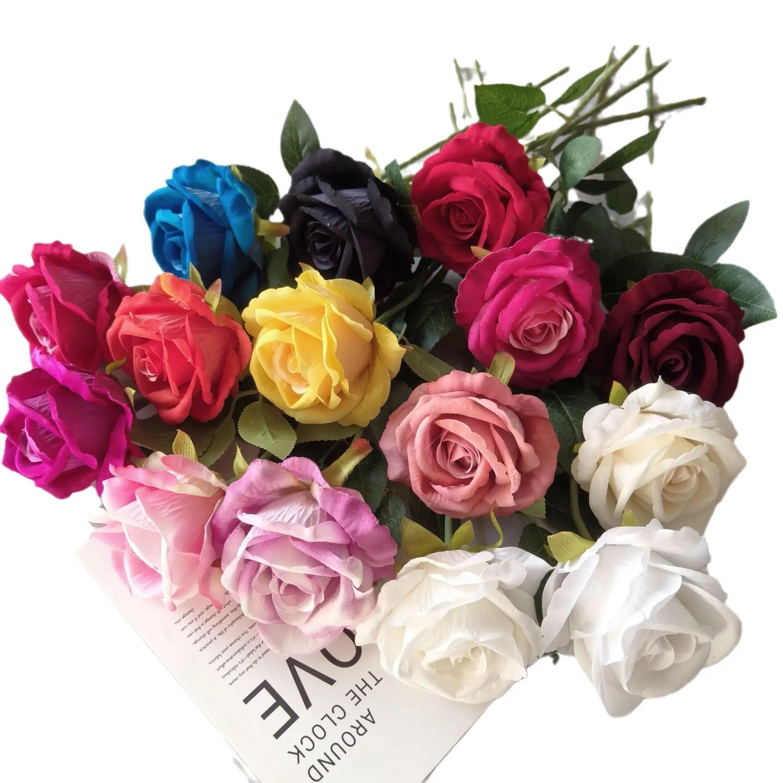 YIWAN Amazon Single Stem Artificial Silk Velvet diamante Rosas Flores baratas para Casa Casamento Flores decorativas flor combo