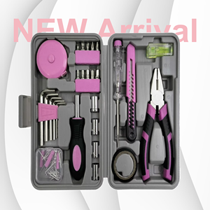 PeaktopスモールDIY家庭用ミニツールセットスターターベーシックレディースDIYツール女性用ピンクツールキット - Product Image 1