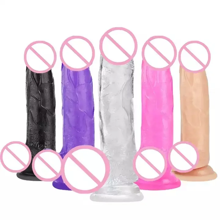 Venta al por mayor de silicona enorme realista sexo masculino pene consolador gran cristal gelatina consolador para mujeres pareja Natural