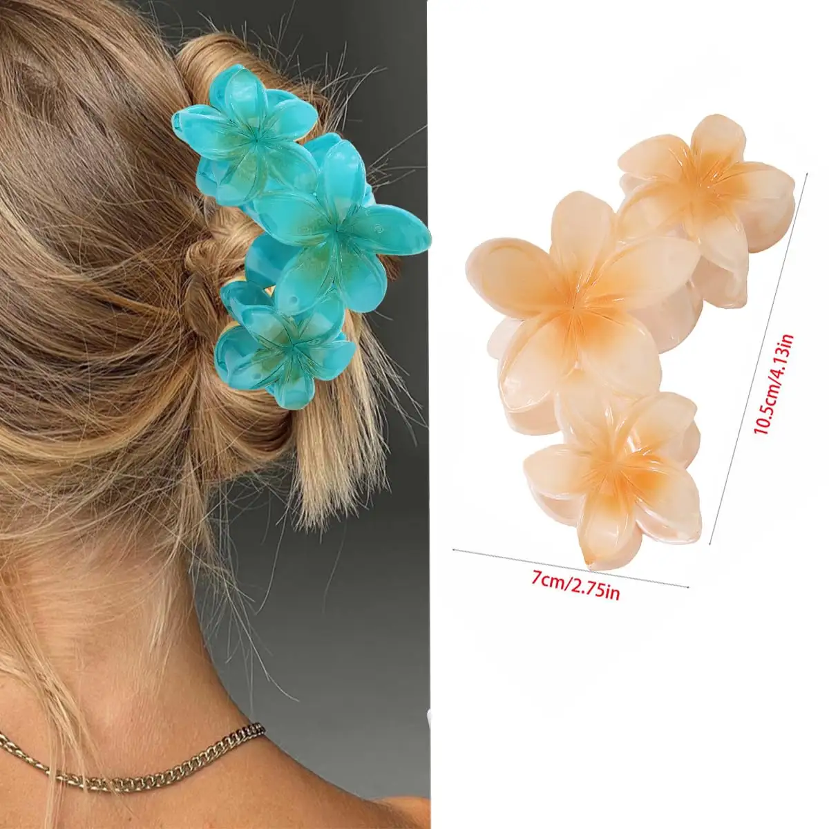 Plumeria Flower Hair Claw Clips Girl's Hawaii Tropical Beach Vacation Headwear Women Fashion Hair Accessories Holiday Party Gift