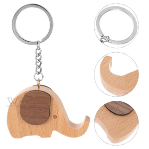 Chaveiro de madeira com pingente, chaveiro de madeira de aço inoxidável, elefante simples, criativo, mochila