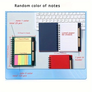 Cuaderno espiral forrado, de notas con bolígrafo A5 Bloc, cuaderno de papel Kraft con notas adhesivas y marcador de página Pestañas de índice de colores