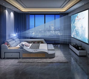 Akıllı masaj yatağı lüks ana yatak odası çok fonksiyonlu modern minimalist projektör yeni stil deri yatak