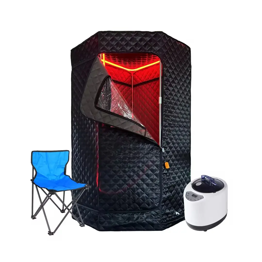 Açık 1 kişi 4L sauna ısıtıcı ve kırmızı taşınabilir buhar saunası ile Led ışık oda