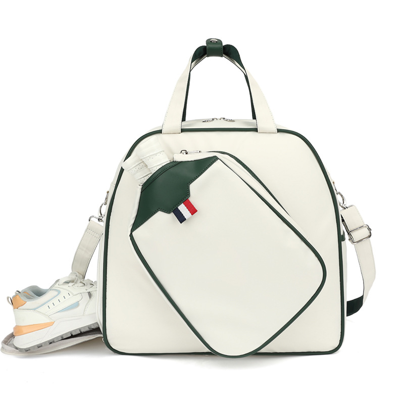 กระเป๋า pickleball สีขาวและสีเขียว (มีช่องรองเท้าแยกต่างหาก)