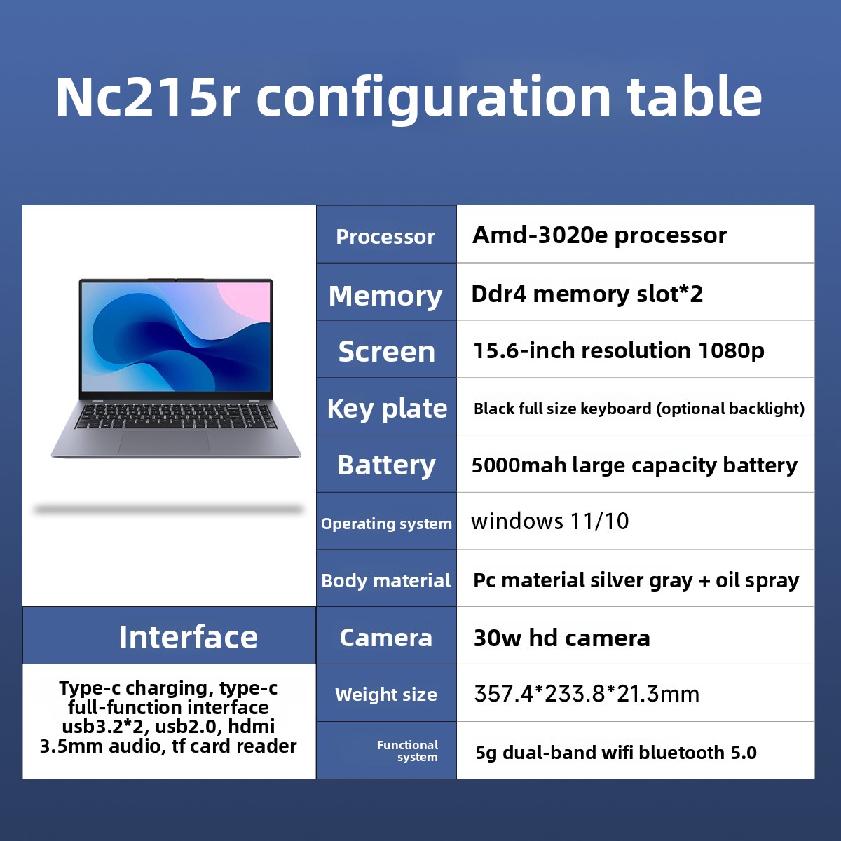 Amd-3020e/ 15.6 pulgadas /gris plateado