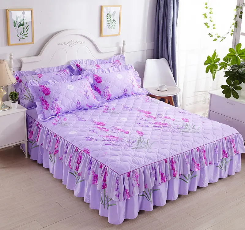 ผ้าทอสำหรับเตียงกระโปรงผ้าฝ้ายผ้าลูกไม้หนาผ้าคลุมเตียงขนาดควีนไซส์