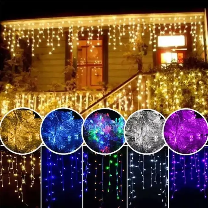 Luces de Navidad para decoración al aire libre, cortina de luces led de 4 metros, caída de 0,4-0,6 m, cadena de luces de carámbanos, guirnalda de fiesta de boda de Año Nuevo