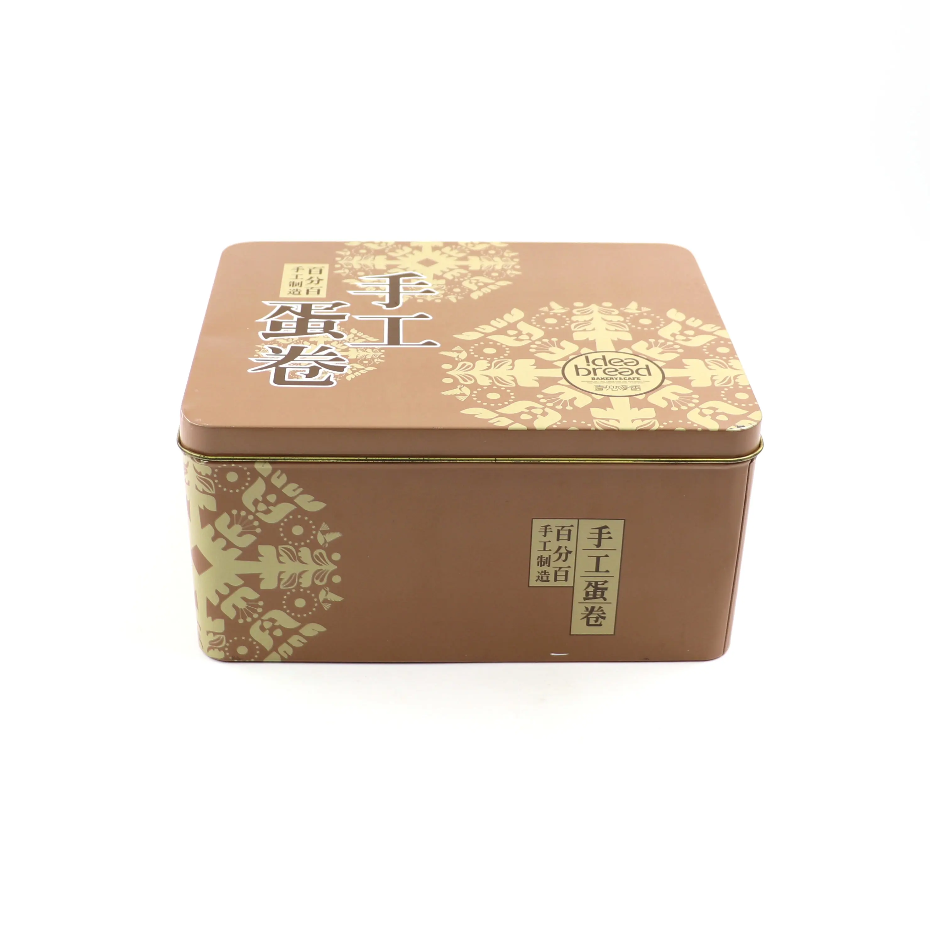 Großhandel kundenspezifische hochwertige Zinnbox Schokolade-Zinndosen in großen mengen große rechteckige Zinnplattenbehälter goldene Farbe mit Deckel