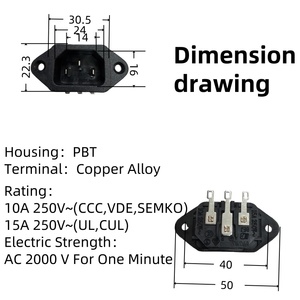 Iec60320 C14 Panel montaj endüstriyel konektör AC güç giriş fişi 3 PIN vida yuvası 15 a 250V lehim teli Terminal soketi - Product Image 6