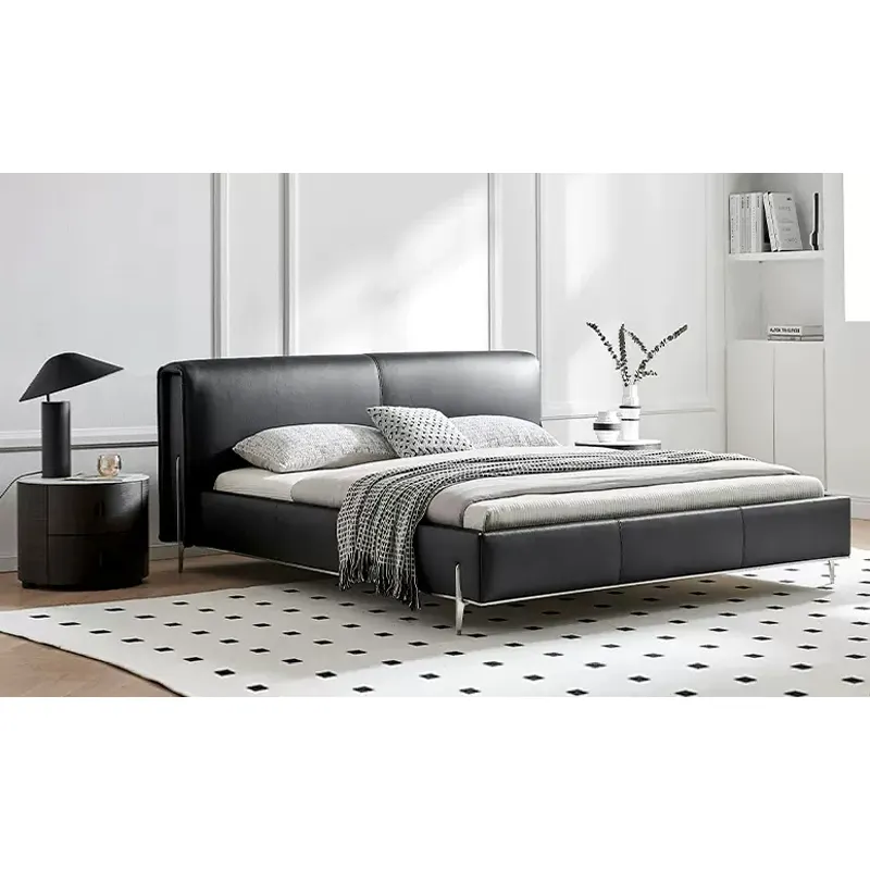 Luce di lusso moderno camera da letto set italiano letto letto letto in legno letti in ecopelle