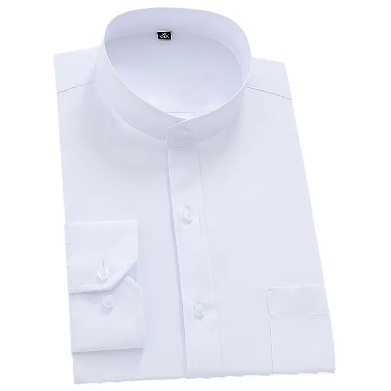 Chinês gola em pé camisa dos homens outono longo sleeved vestido de negócios branco camisa gola redonda dos homens estilo chinês