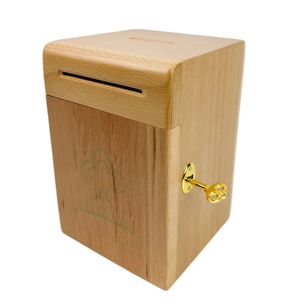 Coffre-fort en bois de hêtre de haute qualité, tirelire en bois pour enfants, boîte d'épargne