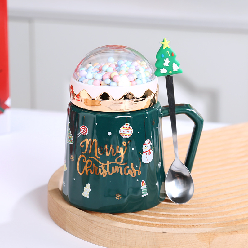 Christmas viewing Cup-Green-cover and spoon-ordinary pack