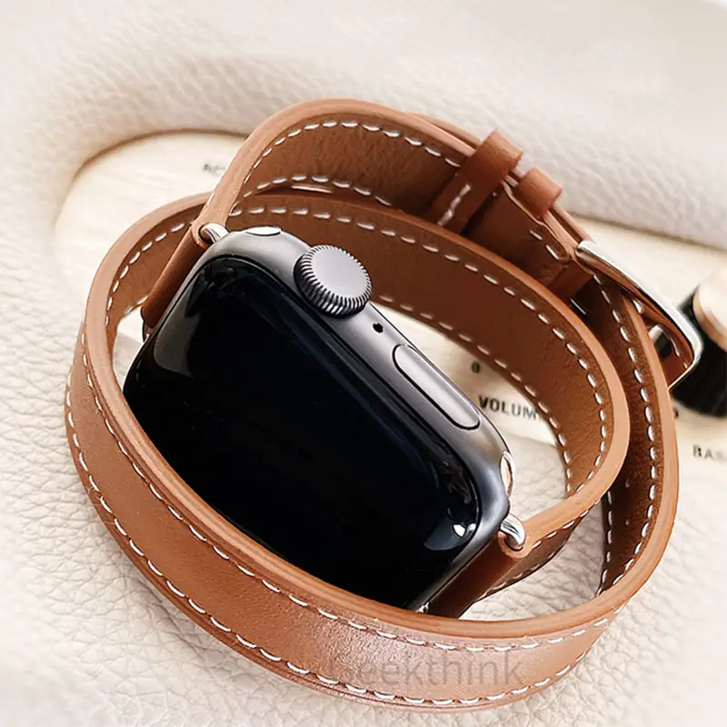 Nuovi accessori Apple per Apple Watch Band 42mm 44mm cinturino in pelle doppio per iWatch serie 7 6 5 4 orologio cinturino