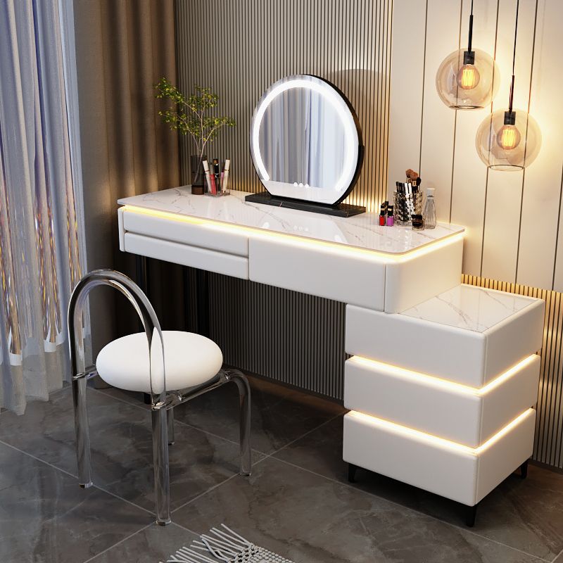 120cm White Table, Cabinet, Mirror, Acrylic Stool