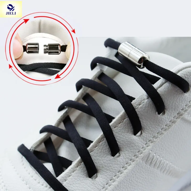 Jieli toptan Metal kapsül ayakabı düz renk elastik kolay kilit ayakkabı bağcıkları Sneakers spor