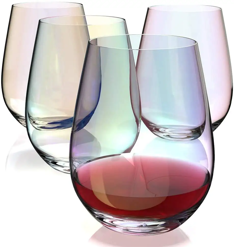 Colored Stemless Wine Tasting Glasses 18 Ounce Lead Free Stemware Whiskey Drinking glass for Burgundy, Cabernet, Wine,Juice