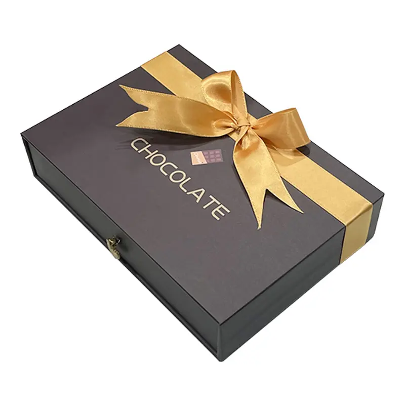 Aangepaste Kleur Logo Luxe Verpakking Met Inzetstukken Zijde Lint Lade Vorm Lege Truffel Chocolade Geschenkdoos