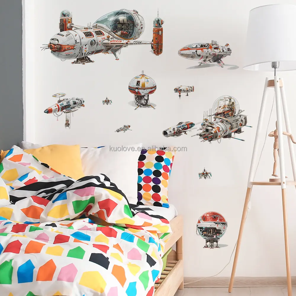 Simulação de armadura de batalha mecânica, adesivos de parede para nave espacial, decoração de quarto e sala de estar, papel de parede em PVC autoadesivo