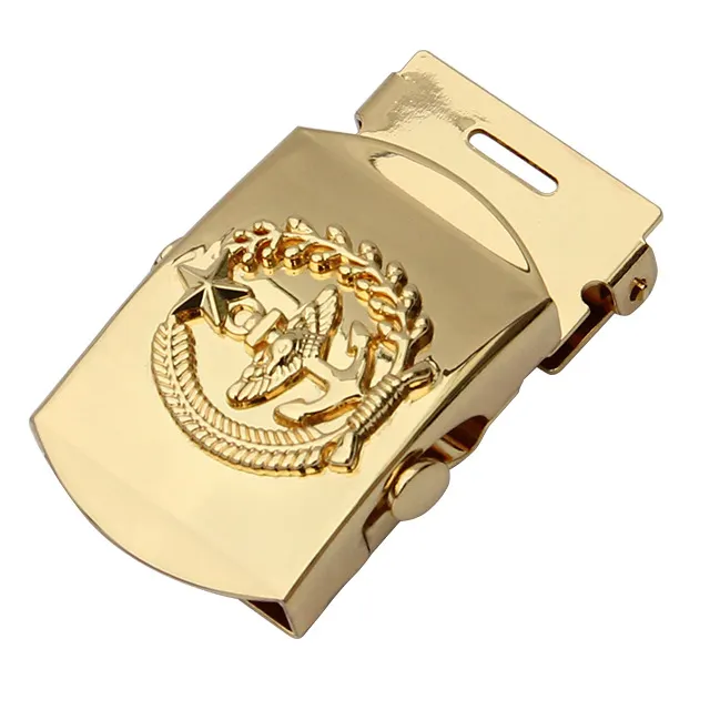 Gesper sabuk dekoratif logam paduan Logo timbul warna emas bahan tembaga lebar 3.5cm