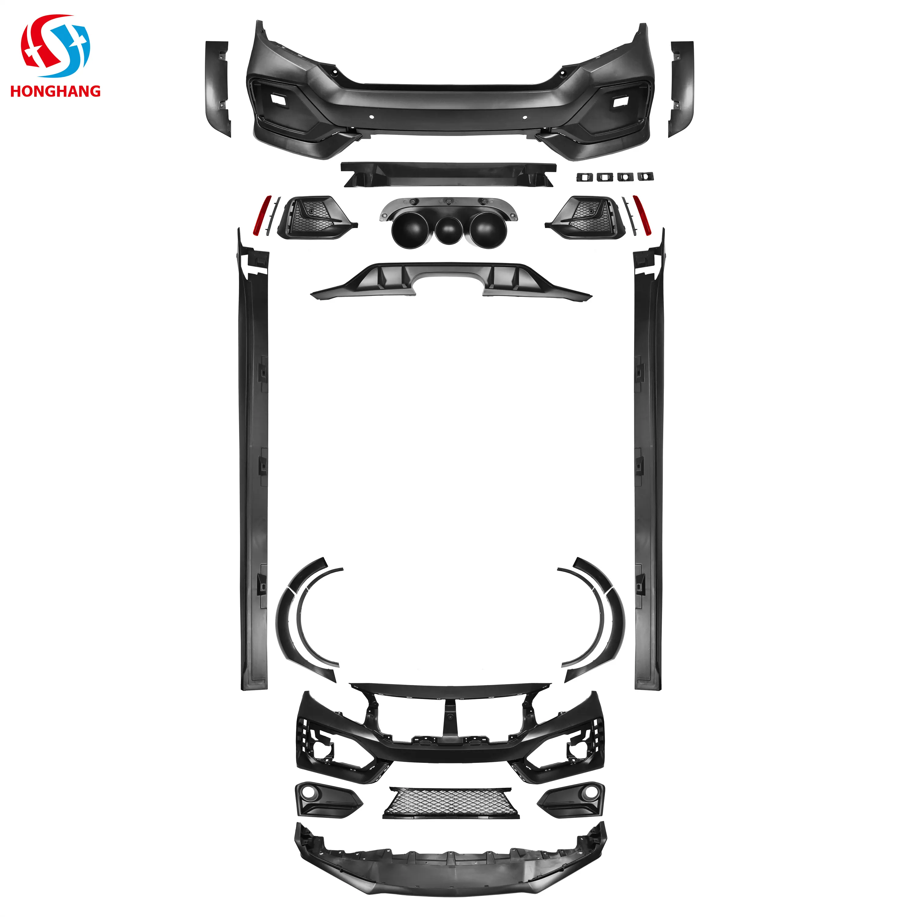 Honghang fabricación parachoques labio falda lateral alerón trasero estilo R Kit de cuerpo completo 2014 + 3kg para Honda Civic FD2 Kit de cuerpo Accesorios