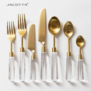 Tableware <strong>Bulk</strong> Gold Stainless Steel Cutlery Set Faceted <strong>Flatware</strong> in Lucite clear <strong>Flatware</strong> with Gold Marble <strong>Flatware</strong> Set - Product Image 1