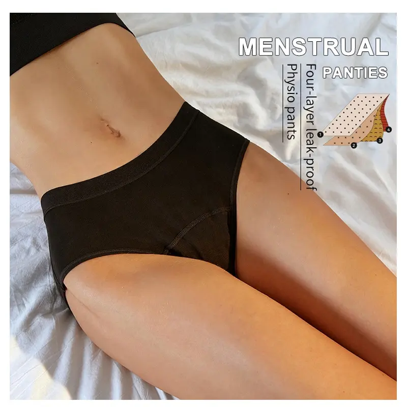 Ropa interior Sexy de tiro medio, bragas reutilizables absorbentes de 4 capas, de talla grande, a prueba de fugas, para menstruación, venta al por mayor, 40464