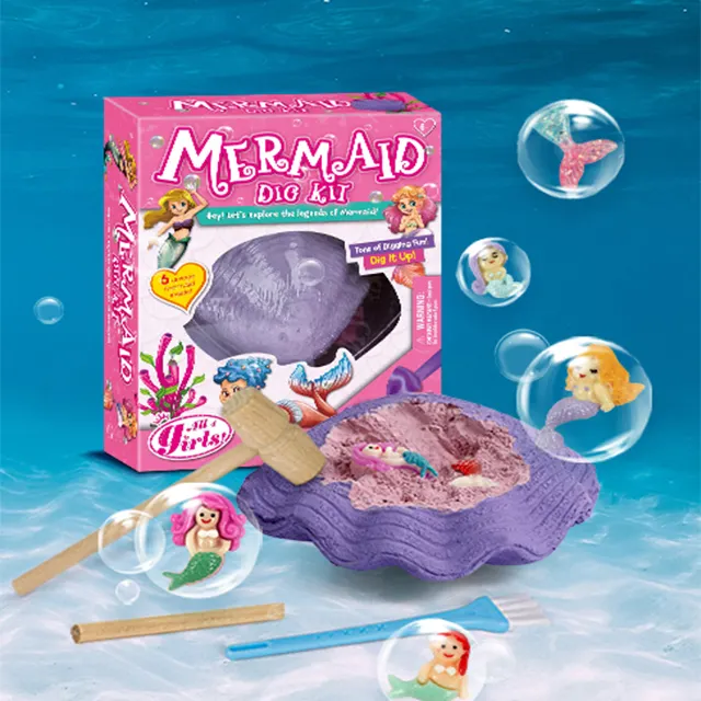 Conjunto de brinquedo cavar a linda sereia animal do mar, kit educacional para aprendizagem de escavação a vapor