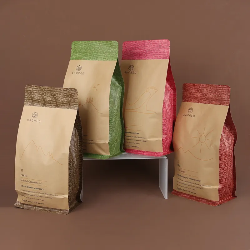 Bolsa biodegradable de 250g, 500g, 1kg, bolsas de té y café, bolsa con cremallera de fondo plano, bolsas de embalaje de granos de café con válvula