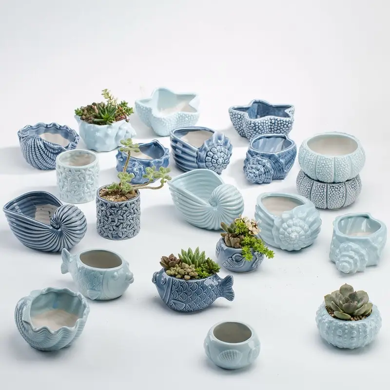 Pot de bonsaï Succulent en céramique bleu océan d'intérieur petits Pots de fleurs en céramique