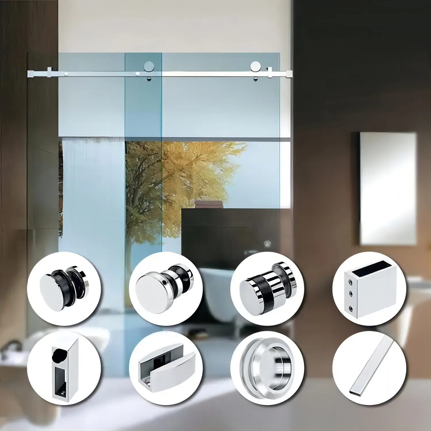 Kit deslizante para cuarto de ducha sin marco de acero inoxidable, herrajes para puertas corredizas de vidrio