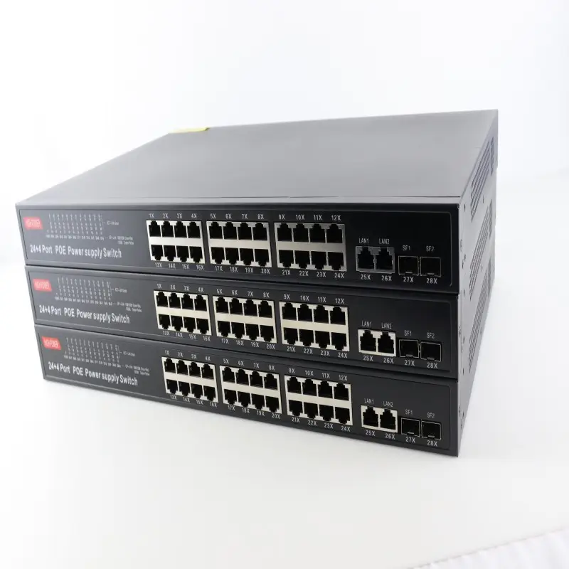 Nuevo diseño con cable LAN Hub Fibra 4 Sfp Industrial Ethernet Poe Switch 24 puertos