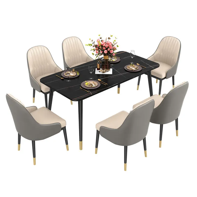 Barato jantar conjunto de mesa 6 cadeiras, de mármore moderno asa costas cadeira e mesa de jantar conjuntos de adesivo de mármore mesa de jantar